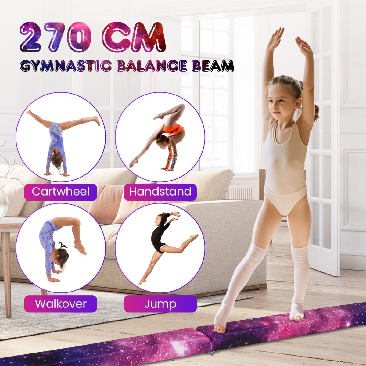 Coast Opvouwbare Evenwichtsbalk - Schuimrubberen Gymnastiekbalk - Antislip - Verloop 270 x 10 x 7,5 cm