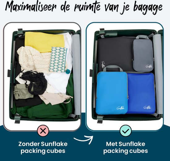 Compression Packing Cubes - Set van 6 Compressie Cubes - Met Compressierits - Multi Color - Sunflake