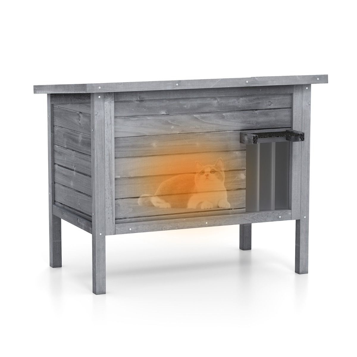 Coast Geïsoleerd kattenhuis voor buiten - houten schuilplaats met openklapbaar dak - donkergrijs 88 x 55 x 71 cm