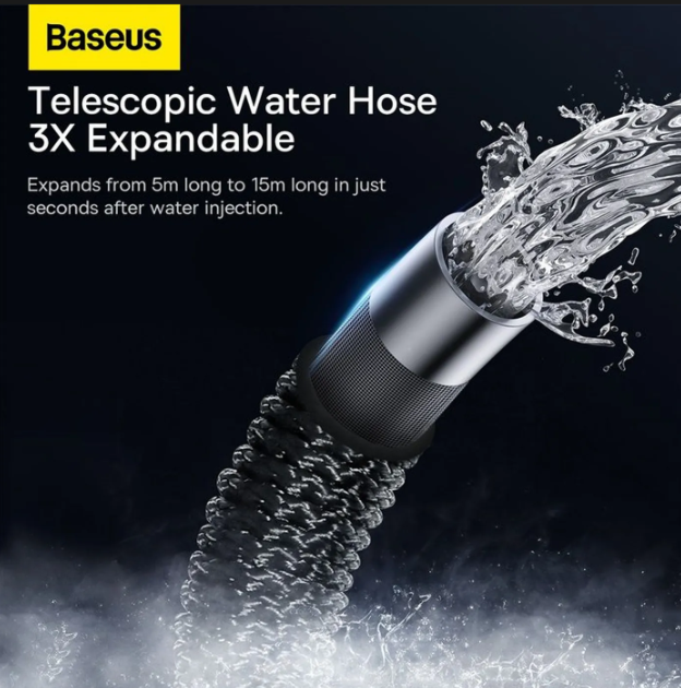Baseus GF3 Autowassproeier - 15 m Uitschuifbare Waterslang - 3 Sproeistanden - Universele Koppeling - Donkergrijs