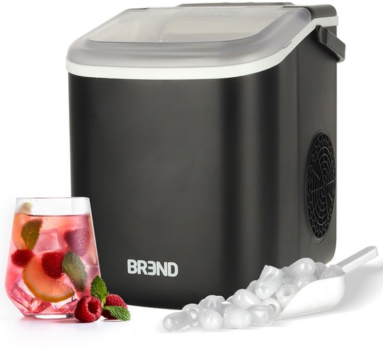 BREND BR-2213 IJsblokjesmachine met Schep en Lekbak - Grote L of Kleine S Ijsklontjes - Draagbare IJsblokjesmaker – 10 kg in 24 uur - Zwart