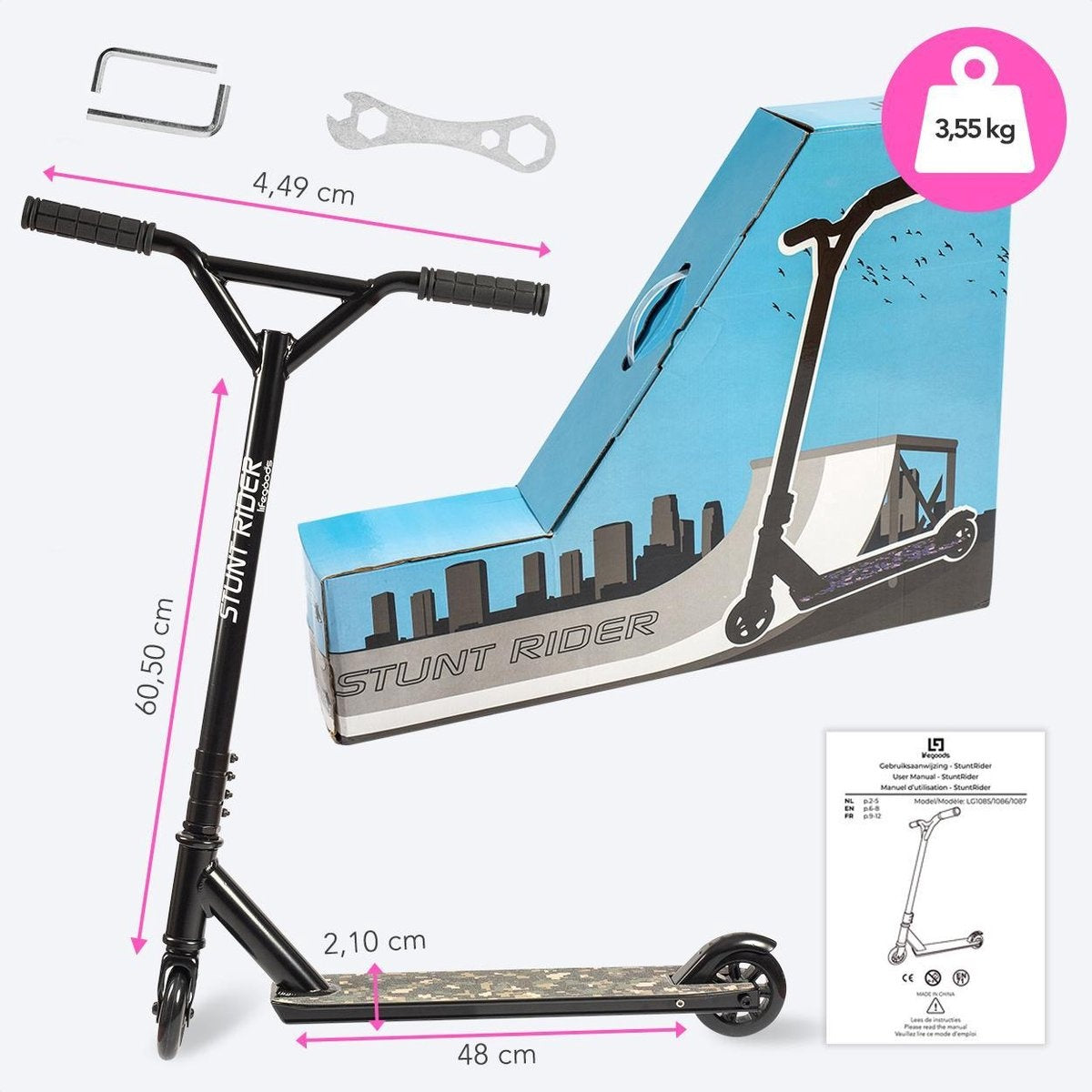 LifeGoods StuntRider - Stuntstep - 100mm Wielen - Zwart