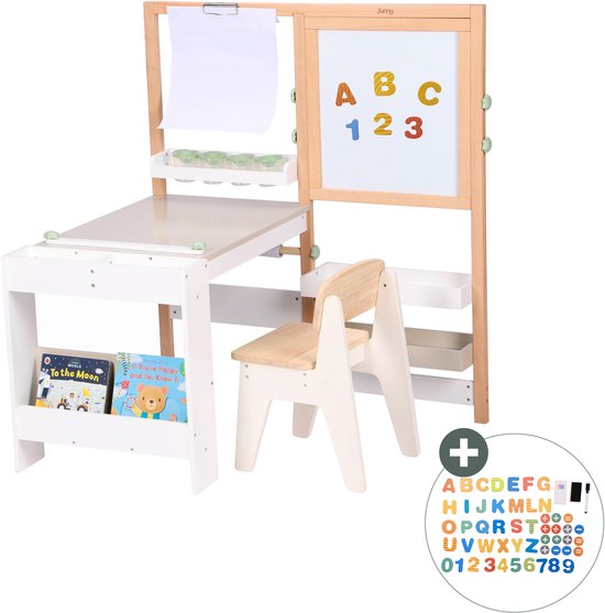 Sunny Olivia Teken- en Knutseltafel – Houten Kinder Teken- en Knutseltafel – Compleet Met Stoel, Whiteboard, Papierrol & Opbergruimte – Creatief Speelmeubel