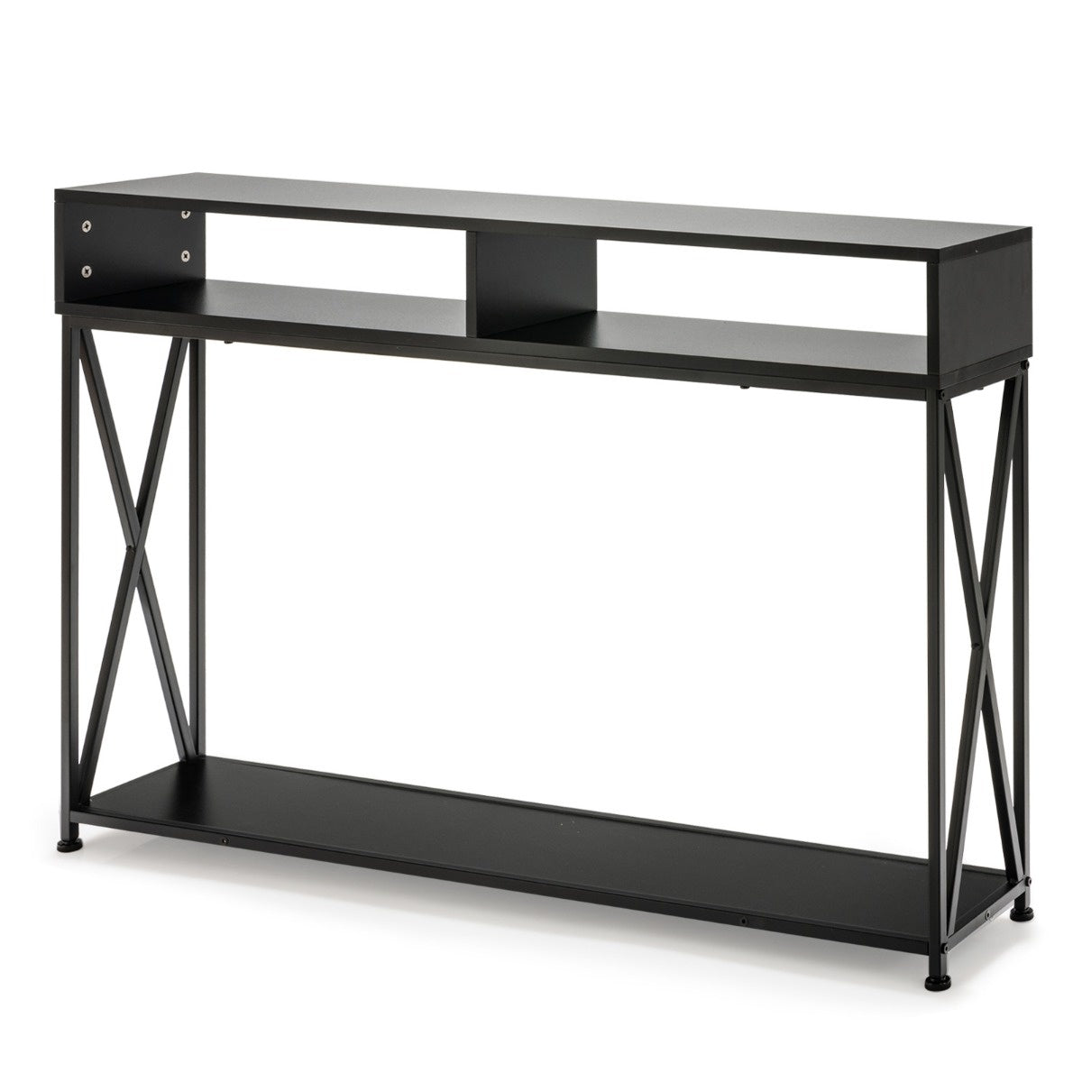 Coast Console Tafel - 2 Opbergvakken 1 Open Plank - 120 x 23 x 79 cm - Zwart - Staal+Hout