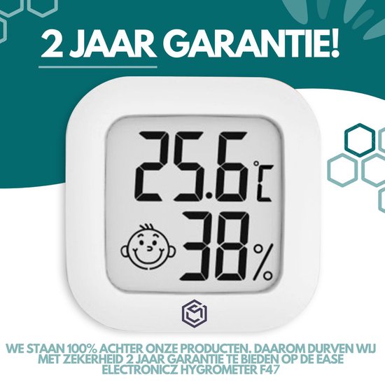 Ease Electronicz Hygrometer - Weerstation - Luchtvochtigheidsmeter - Thermometer Voor Binnen - Incl. Batterij en Plakstrip