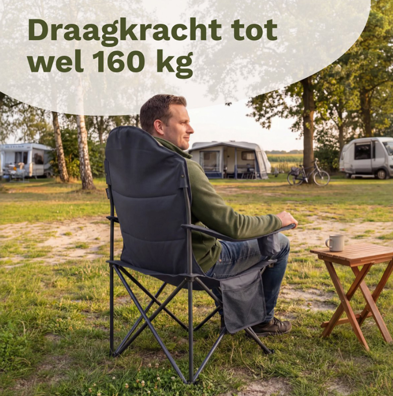 TRVLMORE Campingstoel XXL - Opvouwbaar - 160KG Draagvermogen - Incl. Draagtas - Klapstoel - Visstoel - Kampeerstoel - Vouwstoel - Grijs