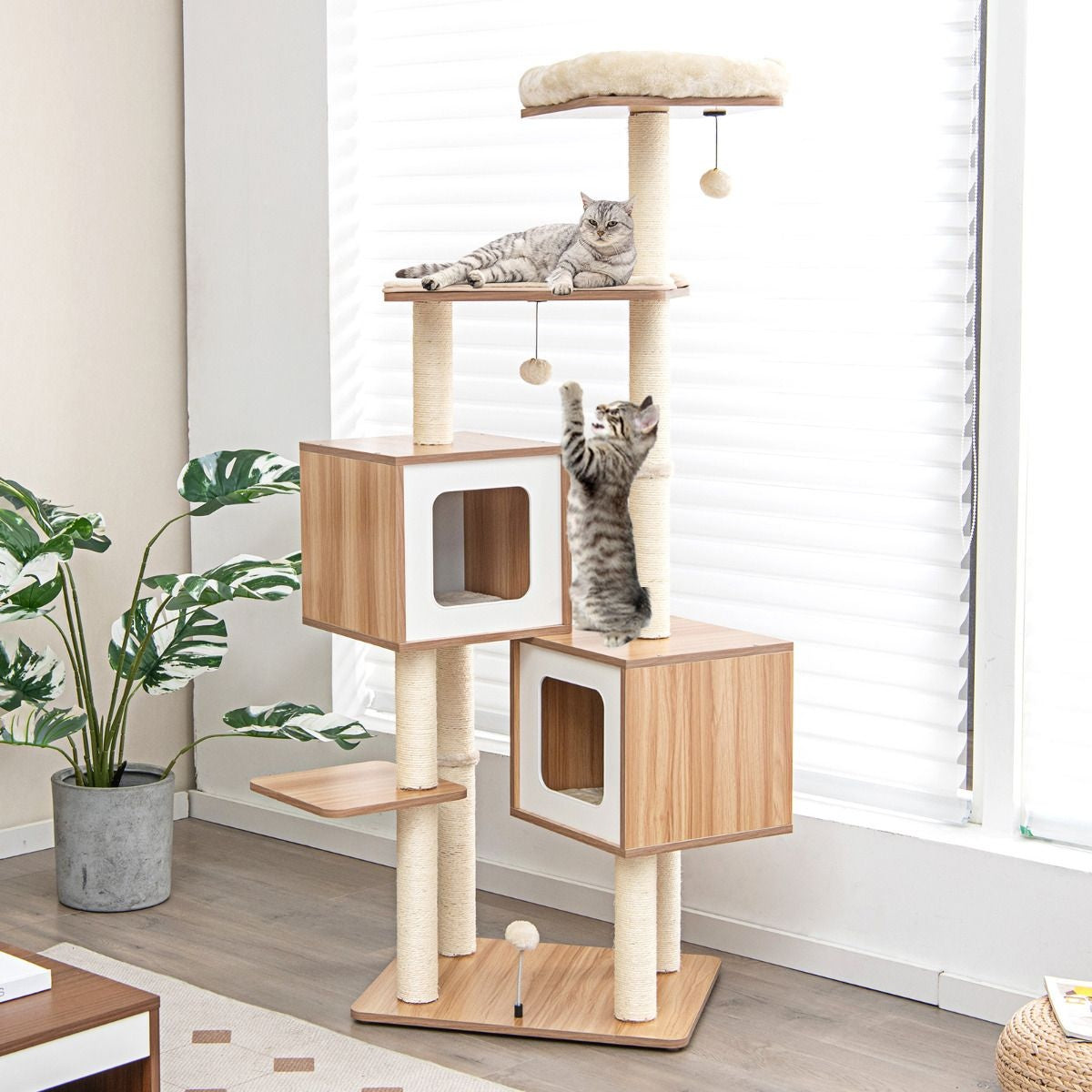 Coast Krabpaal voor Katten met 6 Verdiepingen - 163 x 48 x 58 cm - Beige/Natuurkleur