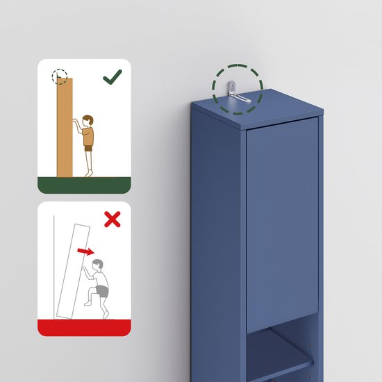 SoBuy Badkamerkasten hoog - Opbergkast met Verstelbare Planken en Lade - Kolomkast Badkamer - Blauw, 20x20x180cm, BZR34-II-B - voor Badkamer, Woonkamer, Slaapkamer