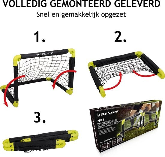Dunlop Voetbaldoel 50 x 44 x 44 cm - Voetbaldoeltjes Set van 2 - Voetbalgoal Opvouwbaar - Voetbal Goal Makkelijk Opbergen - Voetbal Training Goals voor Kinderen - Kunststof - Zwart/ Geel