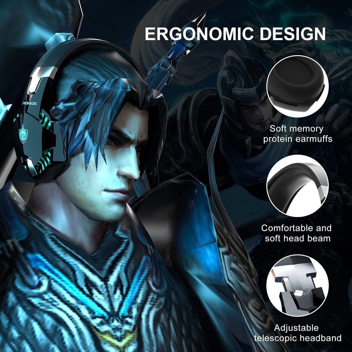 PHOINIKAS G2000 BT Bluetooth Laptop Gaming headset met microfoon Over-ear Koptelefoon -Zwart