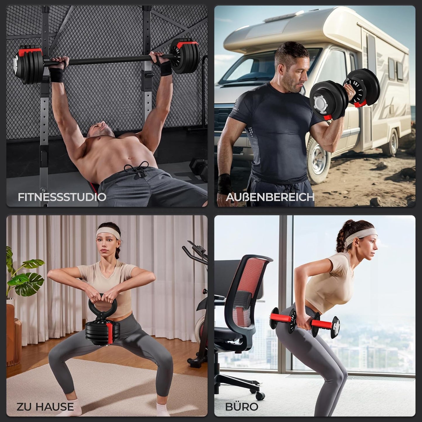 Yaheetech Verstelbare Halterset - 18/24/40 kg - 3-in-1 - 12 Gewichtsstanden - Korte Halter, Kettlebell en Lange Halter