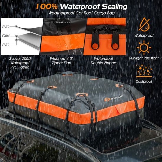 Coast dakkoffer - waterdicht - 560L - voor alle voertuigen - 4,5kg - 132 x 100 x 43cm - zwart en oranje