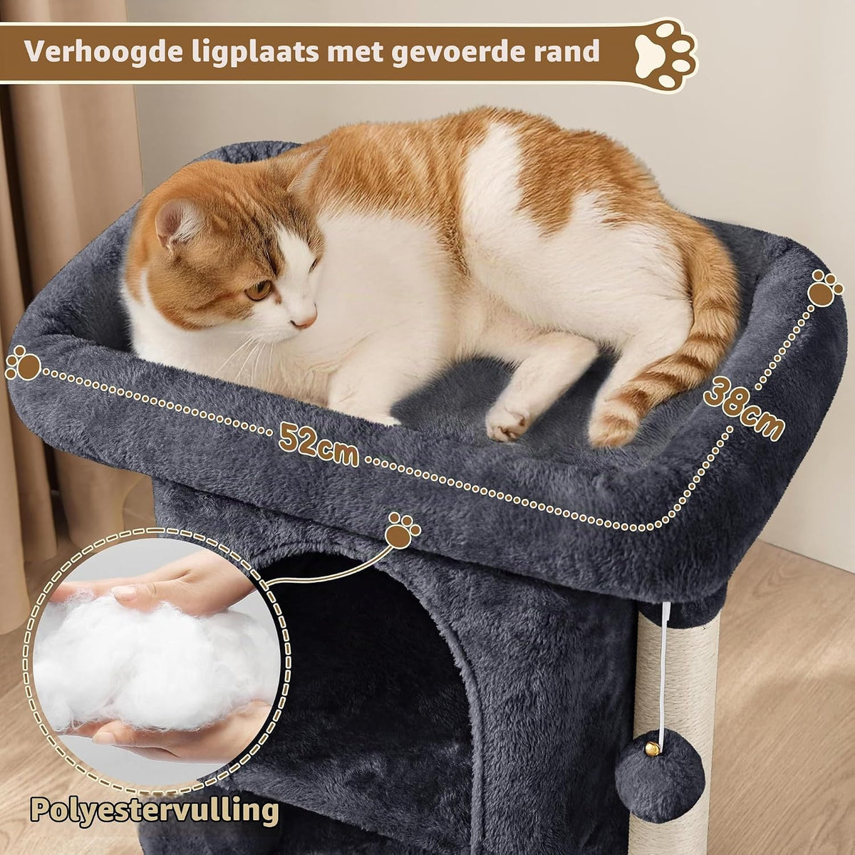Yaheetech Krabpaal - Zwart - 40,5 x 40,5 x 58 cm - Met Kattenhol, Sisalpalen en Speelbal