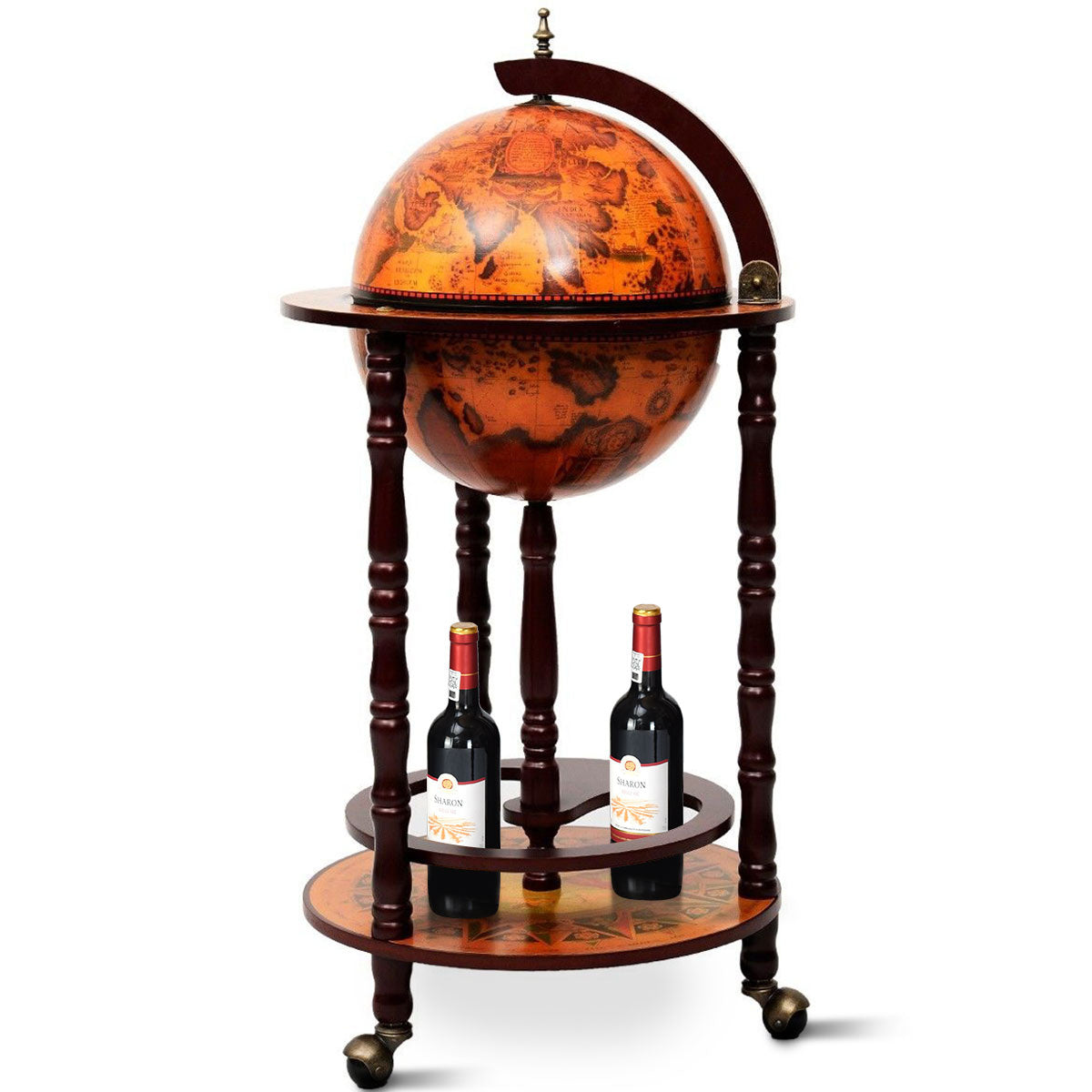 Costway - Wijnrek - Globebar - Wijnbar - Wereldbol bar - ⌀ 45 cm - Bruin