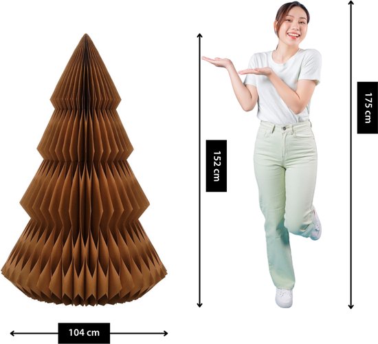 Mica Decorations Papieren Kerstboom - Opvouwbare Kunstkerstboom - H152 x Ø104 cm - Kerst Decoratie - FSC Mix - Bruin