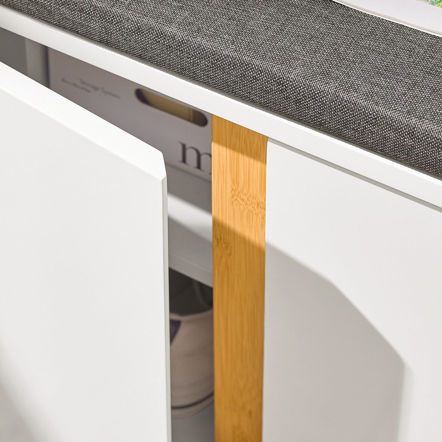 SoBuy Schoenenbank FSR117-W - 2 Deuren - Gevoerde Zitting - 90 x 34 x 46 cm - Wit