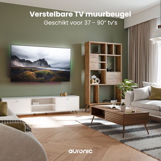 Auronic TV Beugel - TV Muurbeugel - Draaibaar en Kantelbaar - 37 tot 90 inch - Tot 65 KG - Zwart