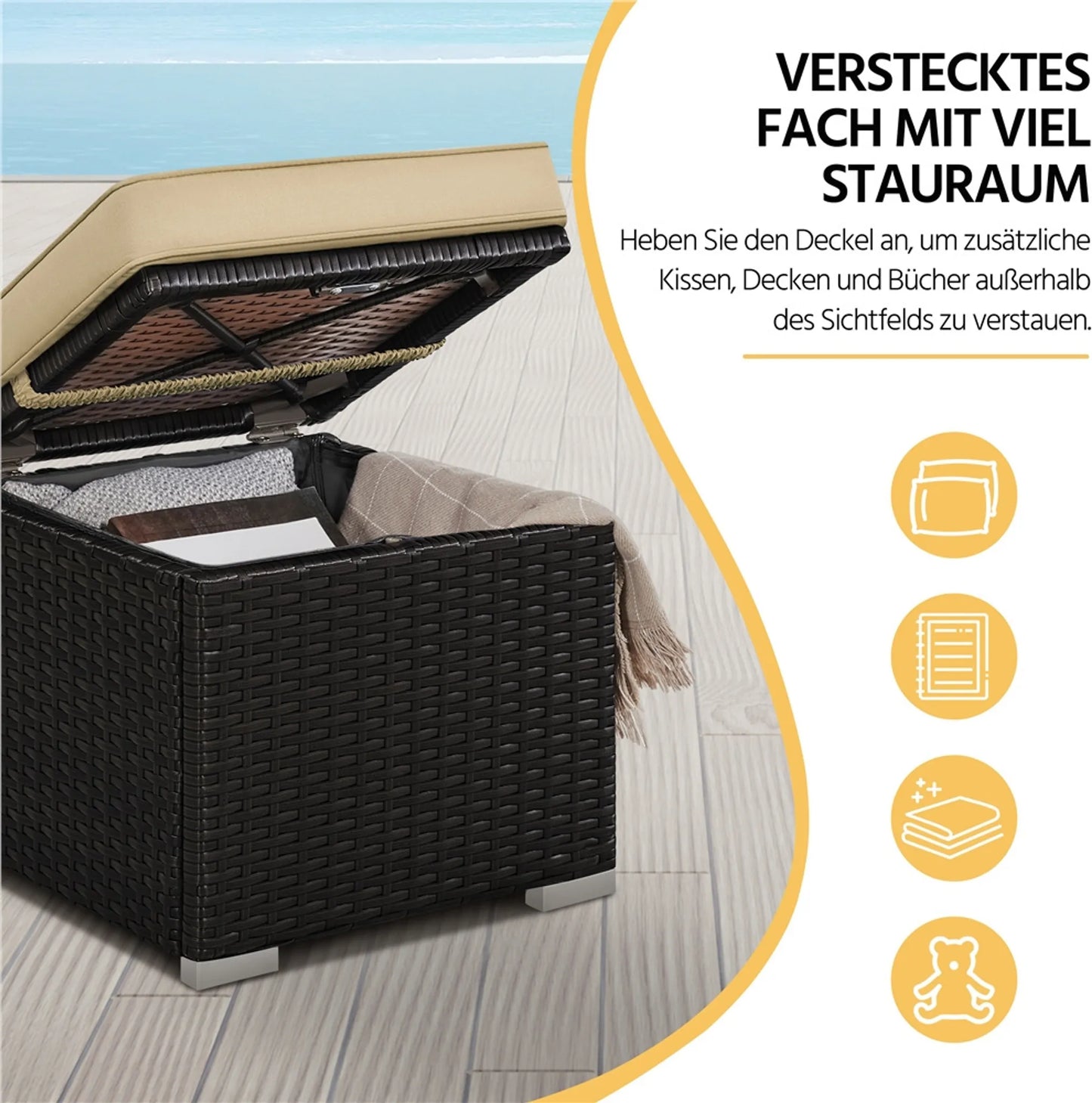 Yaheetech Kruk Met Opbergruimte 2 Stuks – Voorzien Van Verborgen Compartiment En Waterafstotend Rotanvlechtwerk En Gepoedercoat Metalen Frame – Voor Tuin Balkon En Woonkamer – Bruin Khaki Polyethyleen En Metaal – 40 x 40 x 42,5 cm