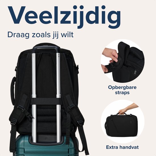TRVLMORE Reistas - 25L Rugzak - Handbagage - Spatwaterdicht - Rugtas - Weekendtas - Dames en Heren - Zwart