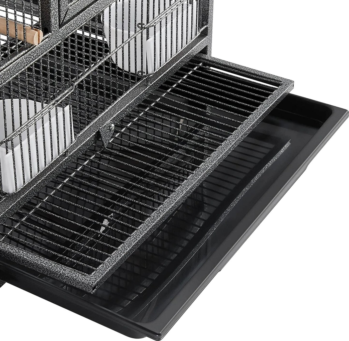 Yaheetech Vogelkooi Met Tussenschot – Voorzien Van 1 cm Tralieafstand En 4 Voerbakjes En Uitneembare Bodemlade – Voor Parkieten En Kanaries – Zwart Gepoedercoat Metaal – 95,5 x 45,5 x 105 cm