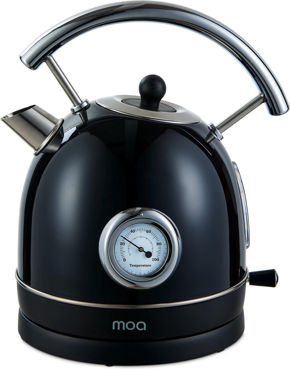 MOA® Retro Waterkoker – 1,8 Liter – RVS – Met Thermometer & Anti-Kalkfilter – 2200W – Zwart