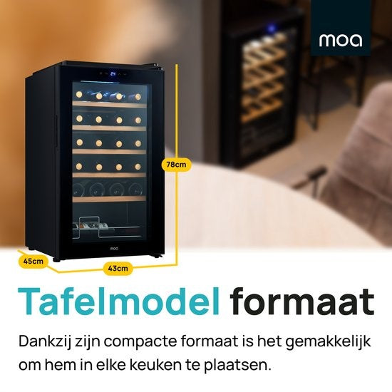 MOA Wijnkoelkast – Met Houten Planken & Touchscreen – 63 liter – 43 x 45 x 78 cm – Zwart