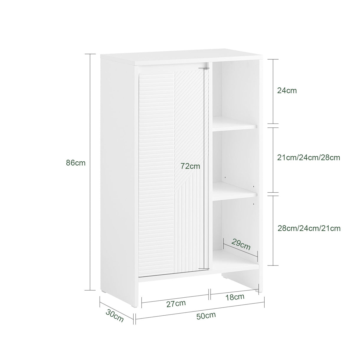 Multifunctionele Badkamerkast – Vrijstaand Wit Badkamermeubel met Deuren en Legplanken – 50 x 86 x 30 cm