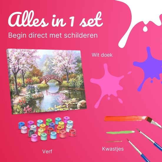 Rubye® Schilderen Op Nummer Volwassenen – Japanse Tuin – Inclusief Penselen – Canvas Schildersdoek – Kleuren op Nummer – 40x50cm