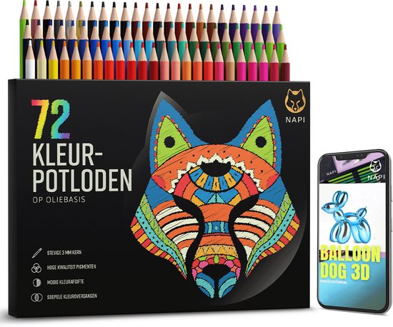 NAPI 72 Kleurpotloden Incl. Video Cursus - Professionele Set - Potloden op Oliebasis - Tekenset voor Volwassenen en Kinderen