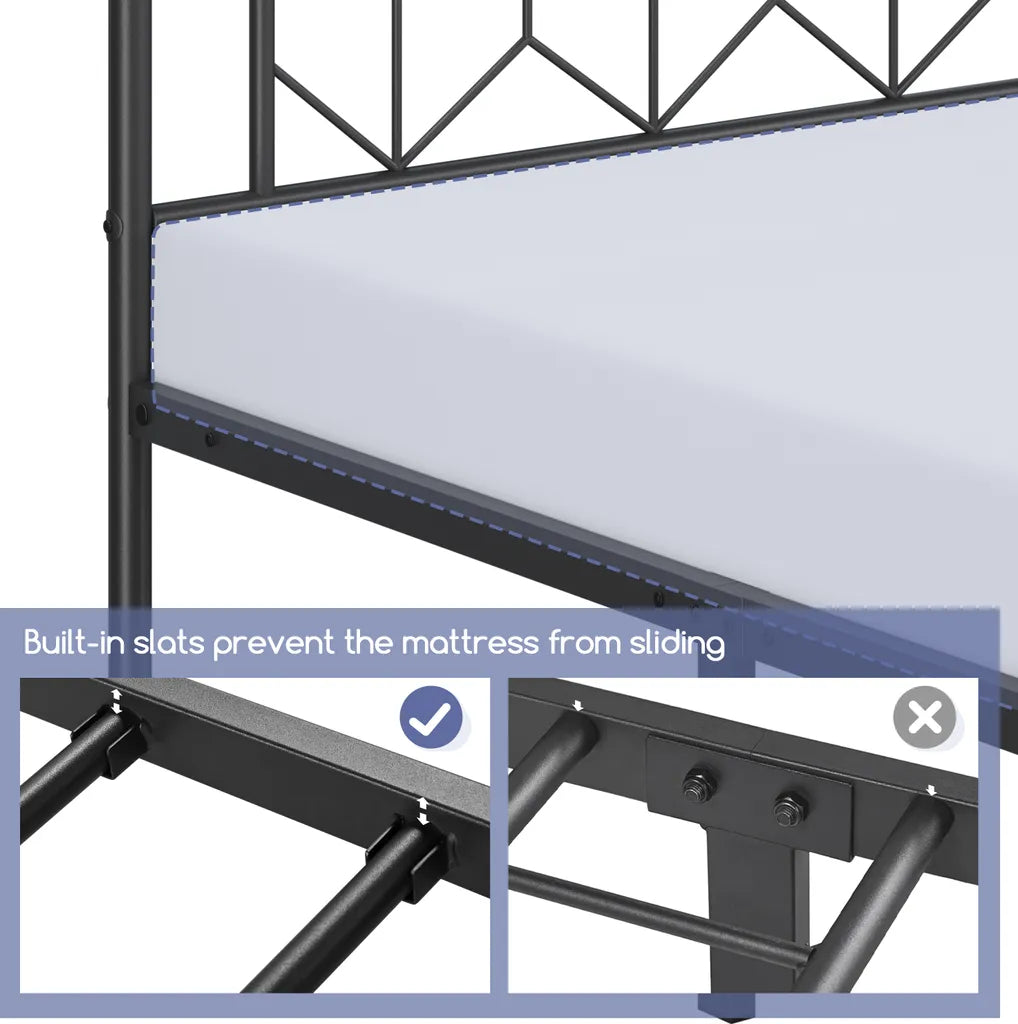 Yaheetech Metalen Bedframe Vintage met Opbergruimte, 140x200 cm, Zwart