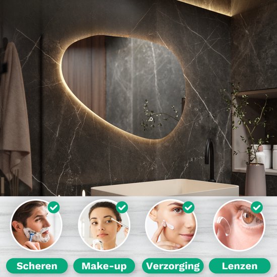 Mirlux Badkamerspiegel met LED Verlichting – Asymmetrisch Wandspiegels – Anti Condens Douchespiegel - Wandspiegel 90x60CM