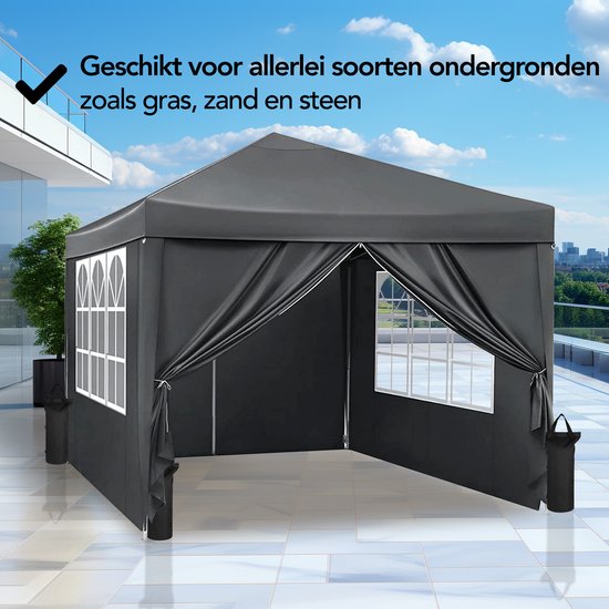 Brixy Partytent - Paviljoen - Easy Up - Opvouwbaar - Zijwanden - Waterdicht - Met Draagtas - 300 x 300 cm – Zwart