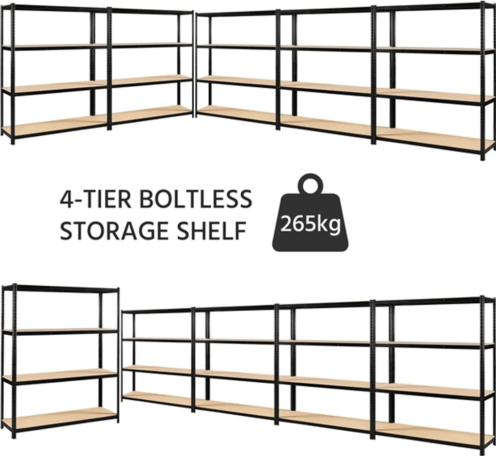 Yaheetech Stellingkast 180 x 150 x 45 cm - 4 Legplanken - 265 kg per Plank - Zwart