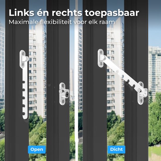 Nuvance Raamuitzetter - Raamvastzetter - Kierstandhouder - Windhaak - 5 Standen - Raamslot - Windhaak - Kinderslot - Wit