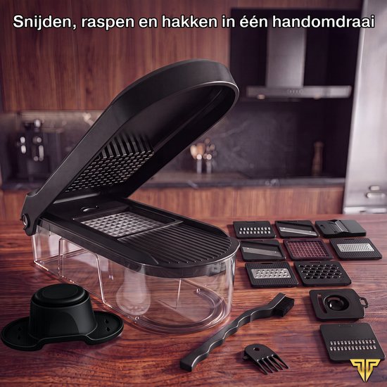 Toivo Kitchen Groentesnijder - BPA-Vrij - Multifunctioneel - 7 in 1 Keuken mandoline - Handmatig - keuken accessoires - Keukensnijder - Uiensnijder - Spiraalsnijder - Frietsnijder - Zwart
