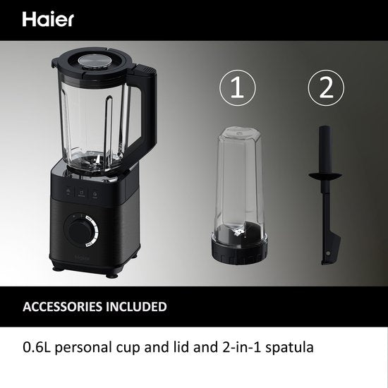 Haier Blender - 6 standen - Easy Clean - Glazen kan - IJs-crusher - 2L - 1200 W - Zwart - HBL5B2 011