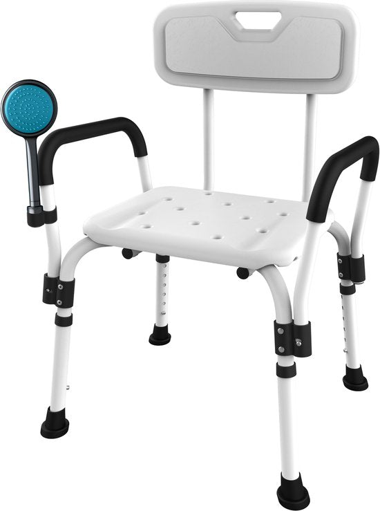 Brixy Douchestoel Met Afneembare Rugleuning En Armleuning - Anti Slip - Verstelbare Hoogte - Max. 150 kg - Douchekruk