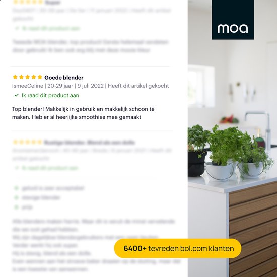 MOA Blender - Smoothie Maker met 1,5L Glazen Kan - Voor IJs, Bevroren Fruit, Noten - Mini - 1020W - RVS - Zilver
