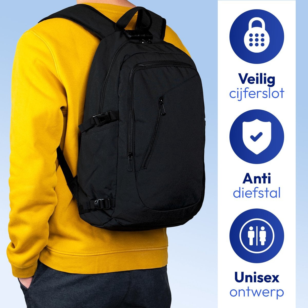 Laptop rugzak - Schooltas - Backpack - Laptoptas - USB oplaadstation - Waterafstotend stof - 14 t/m 15.6 inch - Zwart