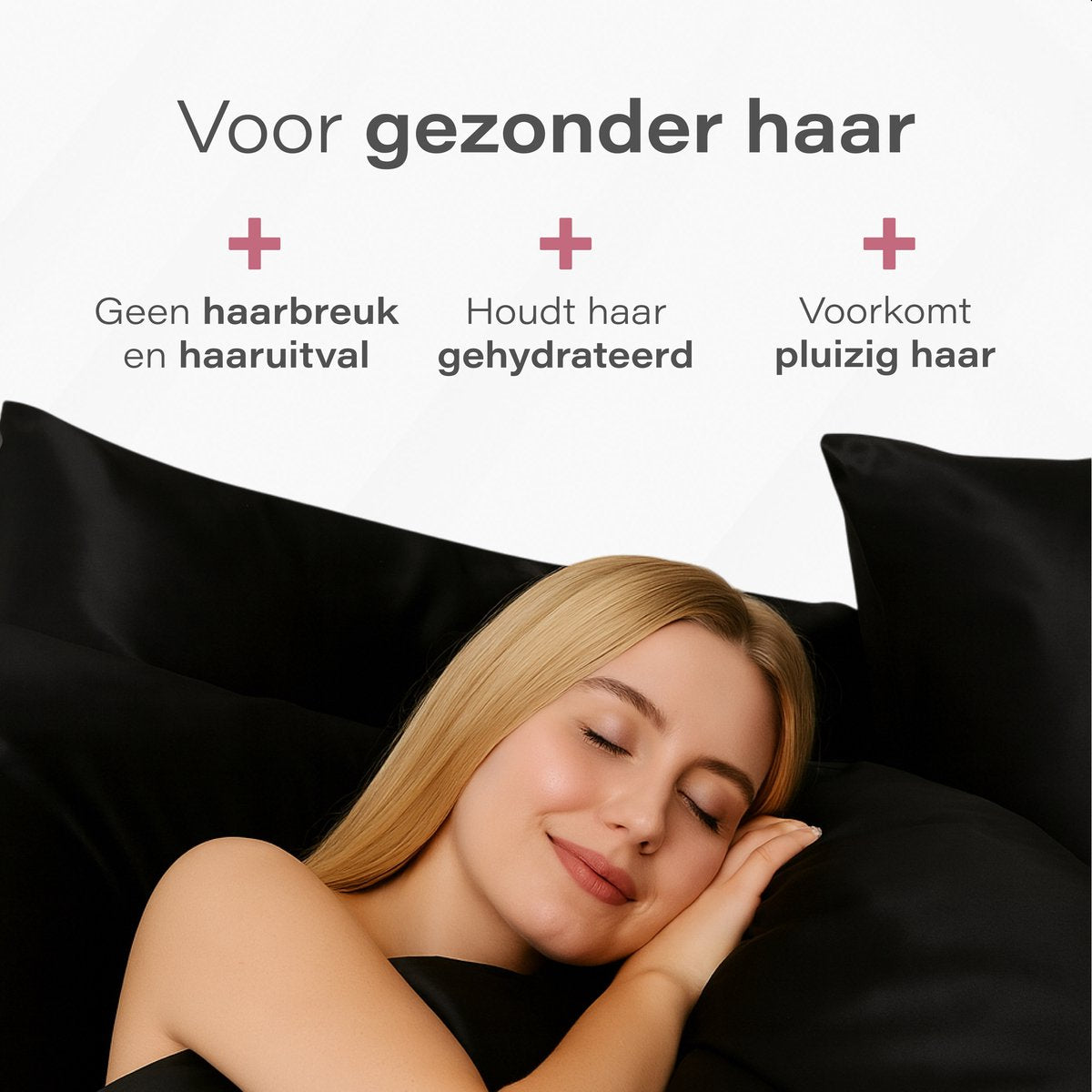 Soft & Silky Satijnen Set - 2 Kussenslopen 60 x 70 cm met Bonnet en Slaapmasker - Zwart