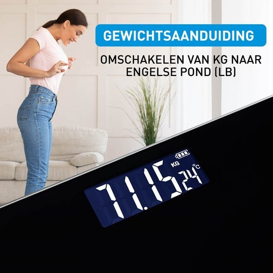 Grundig Weegschaal - Digitale Personenweegschaal - 50 Gram Nauwkeurig - 2 tot 180 Kilo - Zwart