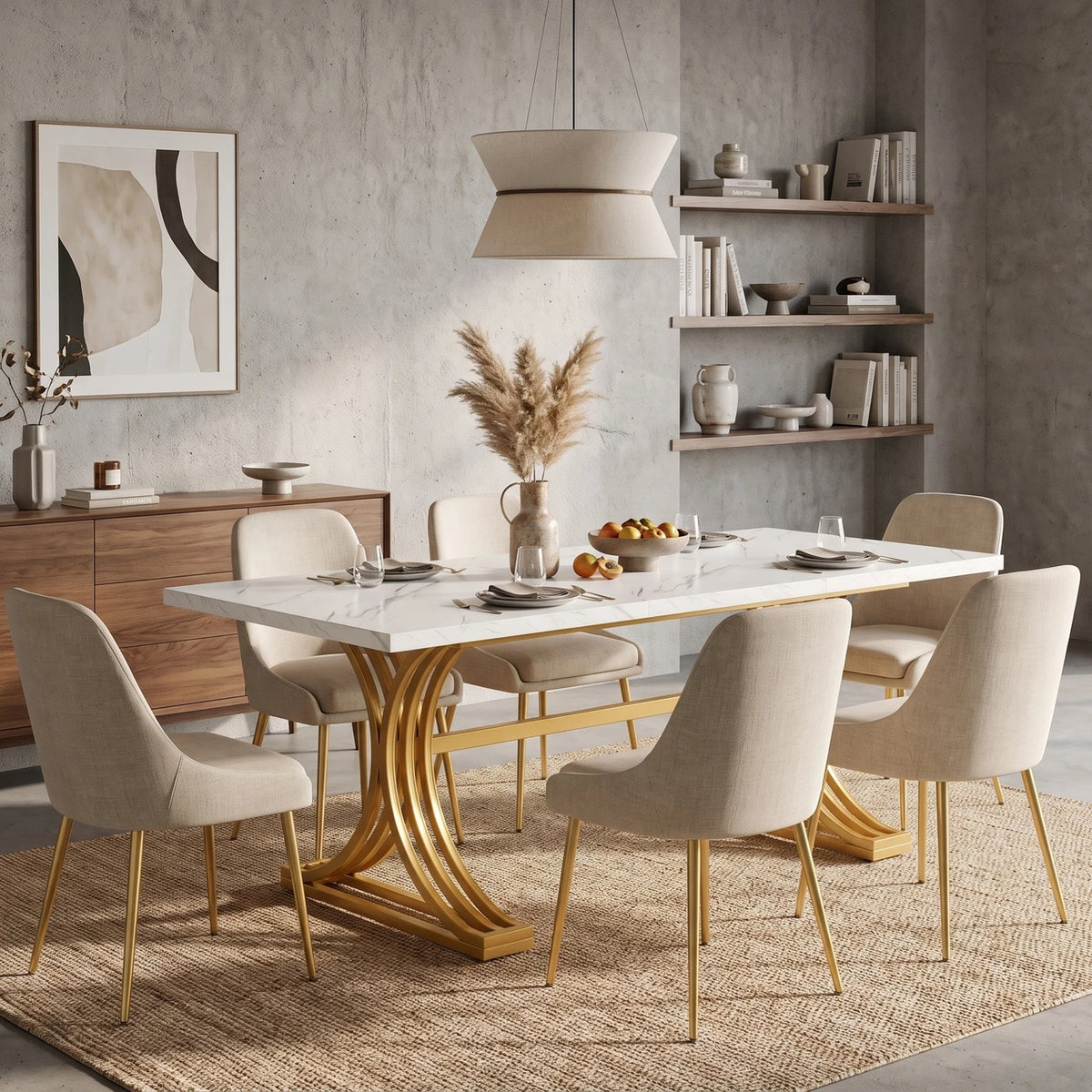 Lantine Vergadertafel 160 x 80 cm - Voor 4-6 Personen - Wit Kunstmarmer en Goud - Moderne Metalen Poten