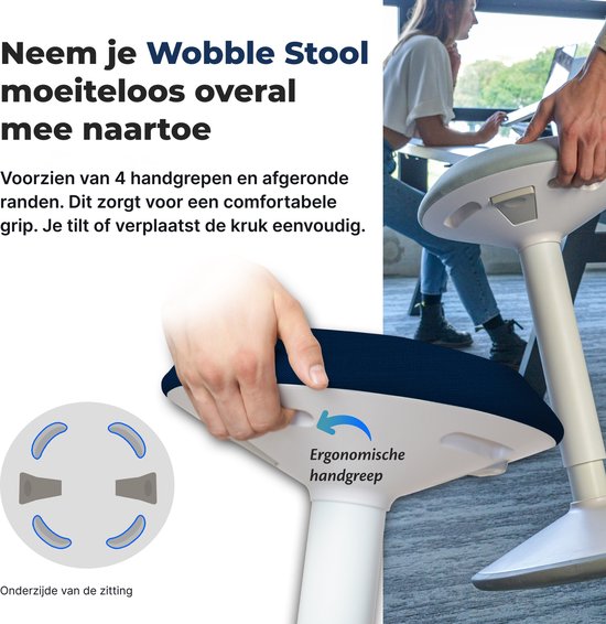 Backerz Wiebelkruk - Ergonomische Wiebel Stoel hoogte 55-80cm - Balanskruk - Zit Sta kruk - Zadelkruk Blauw