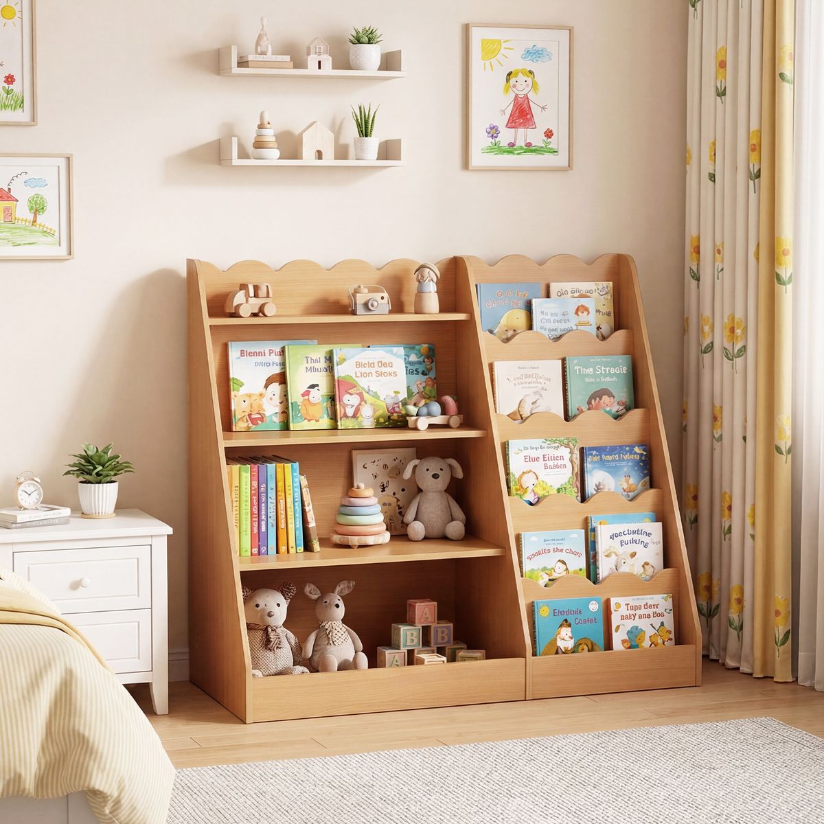 Coast Kinderboekenrek - 4 open vakken - verborgen opbergvak - hout - naturel