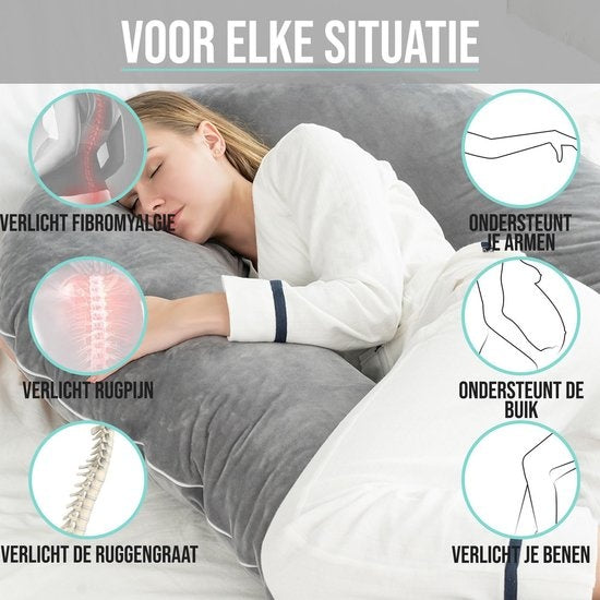 Strex Zwangerschapskussen XXL - 280cm - Afneembare Hoes - Zijslaapkussen / Body Pillow / Lichaamskussen / Voedingskussen