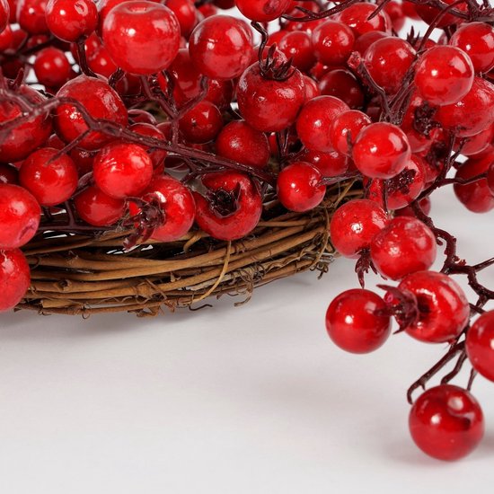 Mica Decorations Kerstversiering met Rode Besjes - Kerstkrans voor de Kerstsfeer in Huis - Ø50 cm van Foam Materiaal - Deurkrans voor Binnenshuis in de Kerstperiode - Rood