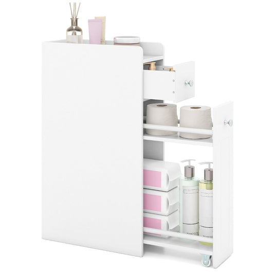 Coast Badkamerkast Smal - 4 niveaus - Uitschuifbare lades op wieltjes - Wit 40 x 18 x 70 cm