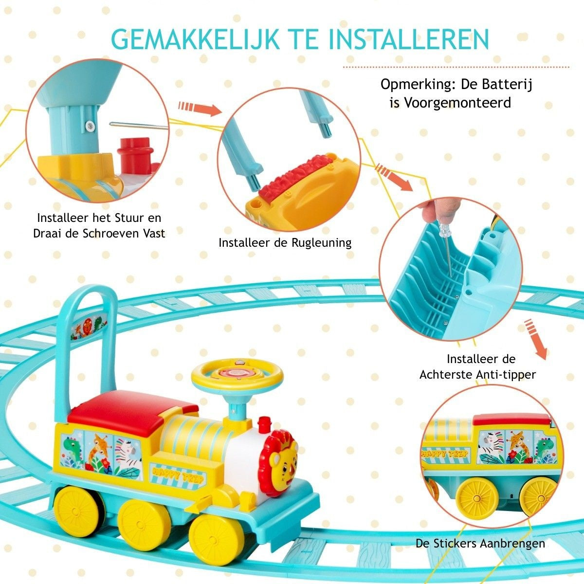 Coast 6V Electric Children's Train om op te staan ??met 16 stukjes rails voor kinderen vanaf 3 jaar