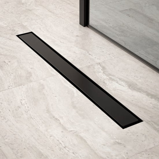 Douchegoot - 70cm - Mat Zwart - Tegelrooster - RVS - Met Flens