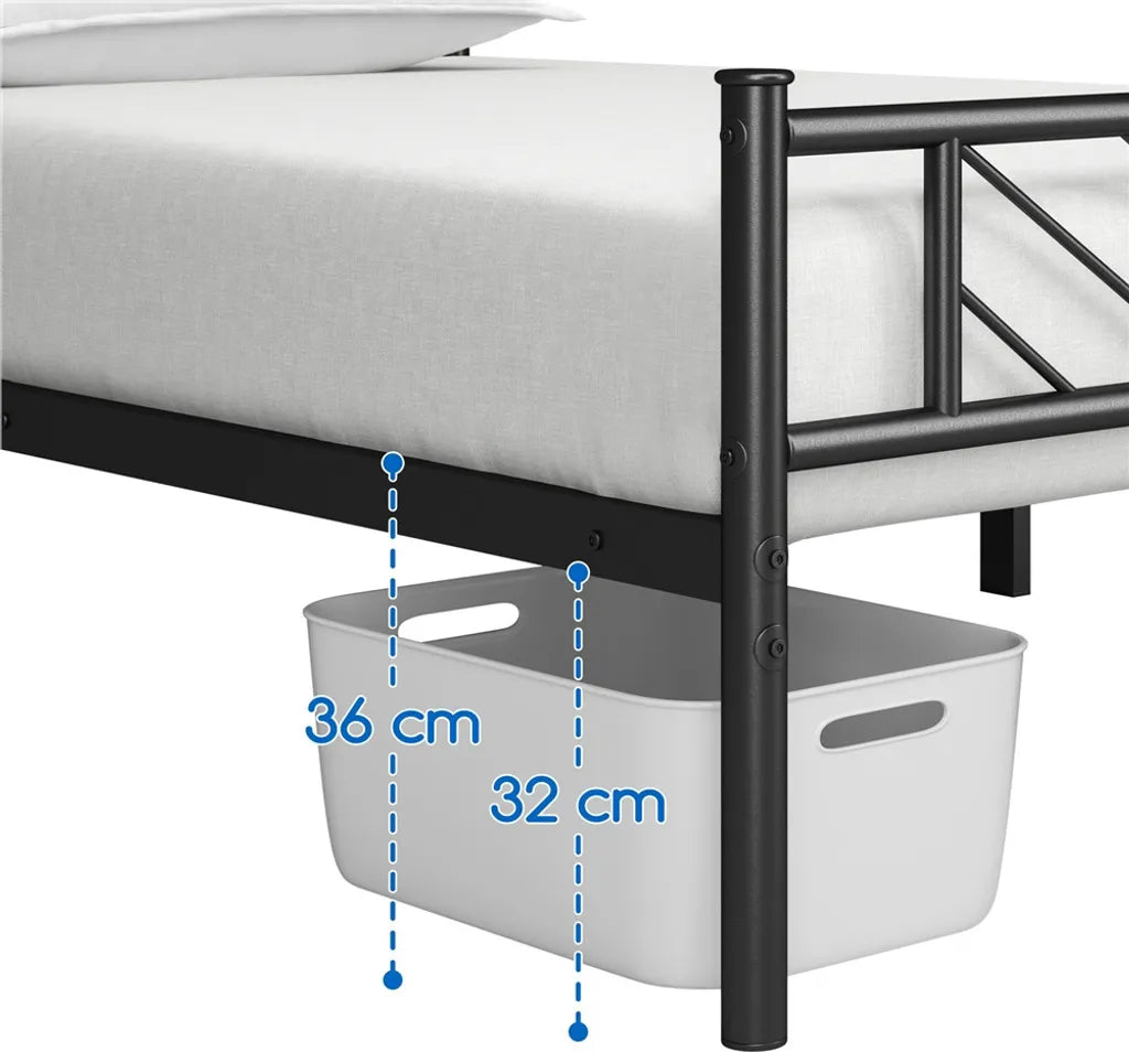 Yaheetech Metalen Bedframe 140 x 200 cm - Zwart - Tweepersoonsbed met Lattenbodem en Hoog Hoofdbord